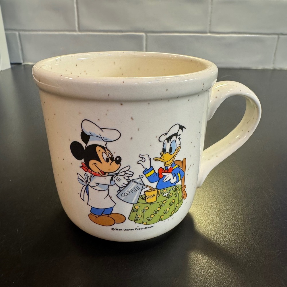 Treasure Craft Mug Disney Cream Mickey Donald Chef Coffee Speckled USA